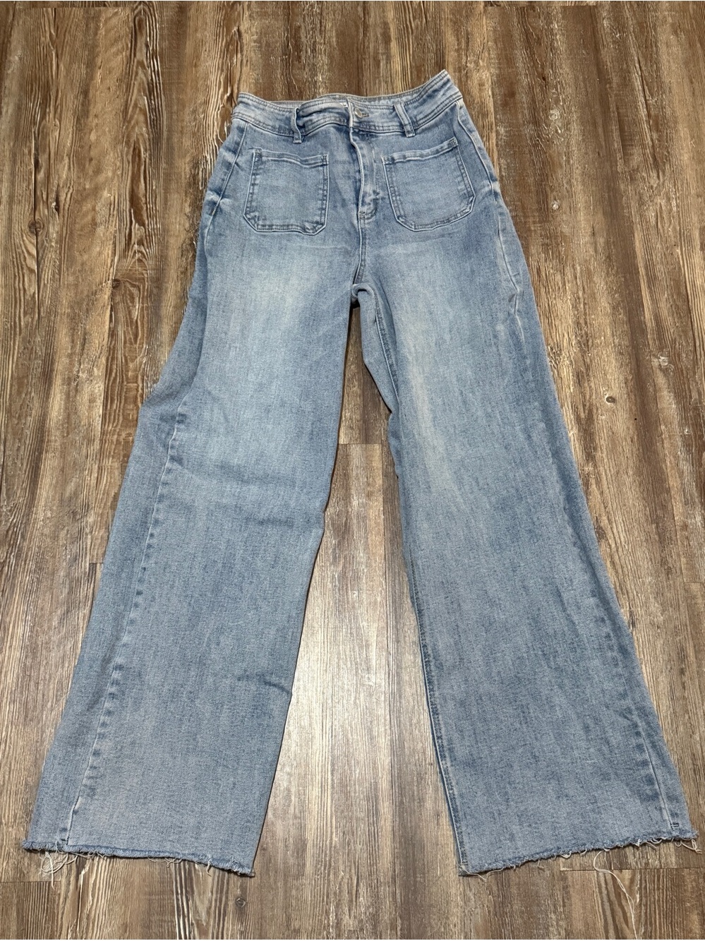 Oat New York Wide Leg Frayed Hem Jeans Women's 6/28 Frayed Hem High Rise Denim